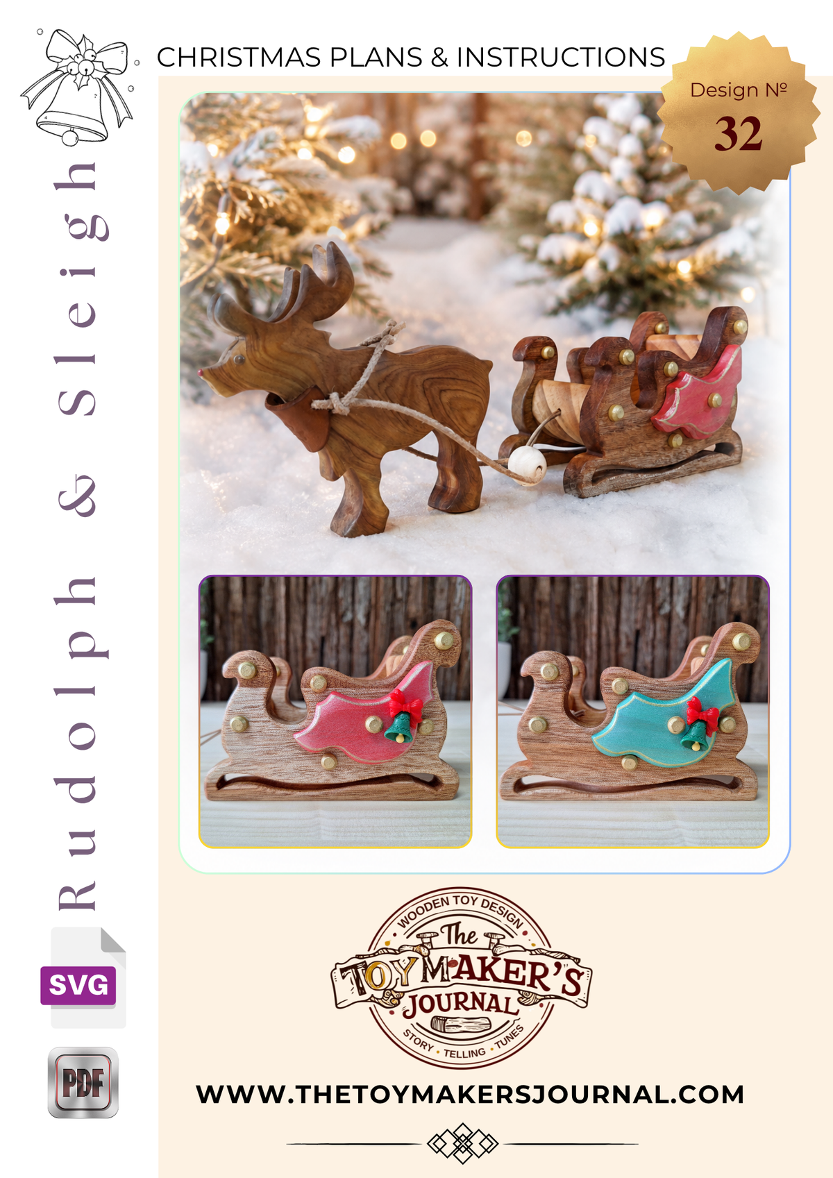 Rudolph & Sleigh Set Pattern PDF & SVG