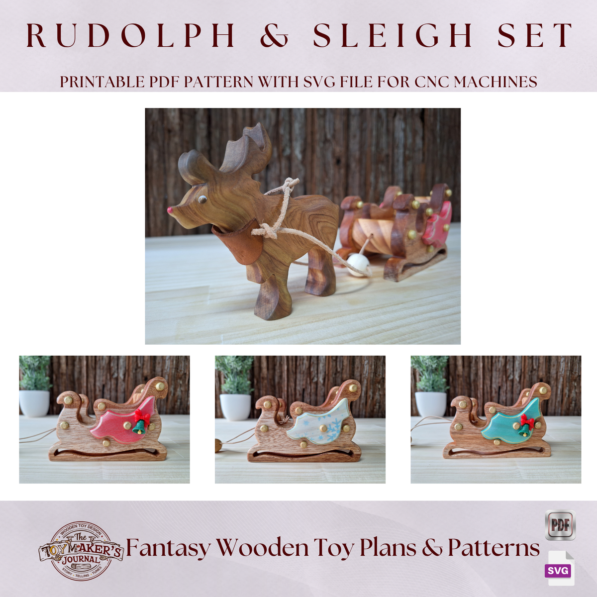 Rudolph & Sleigh Set Pattern PDF & SVG