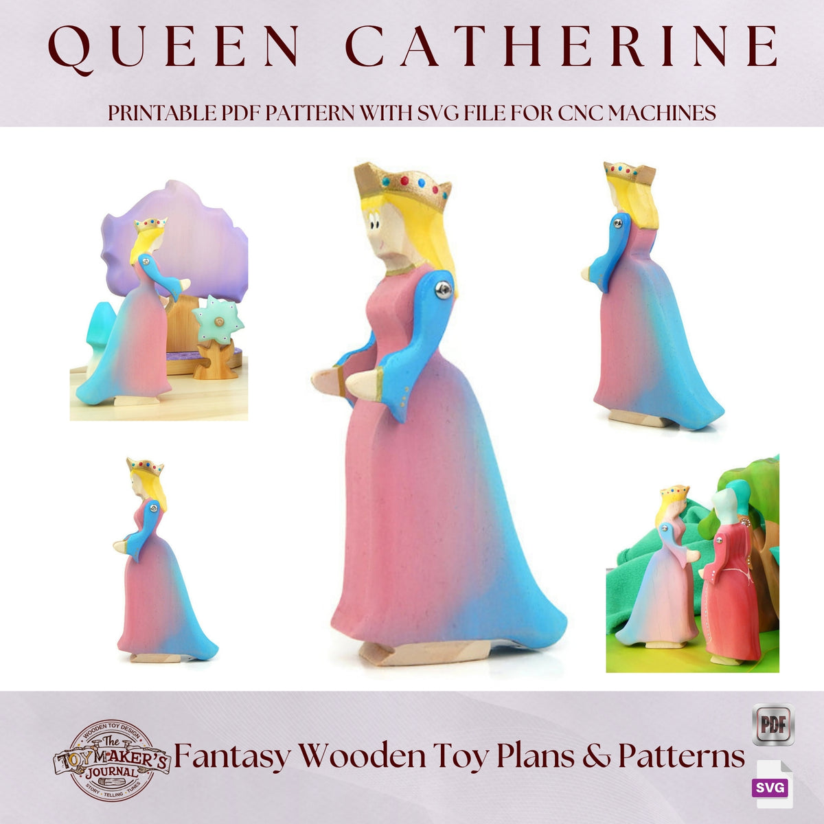 Queen Catherine Wooden Figurine Pattern PDF & SVG