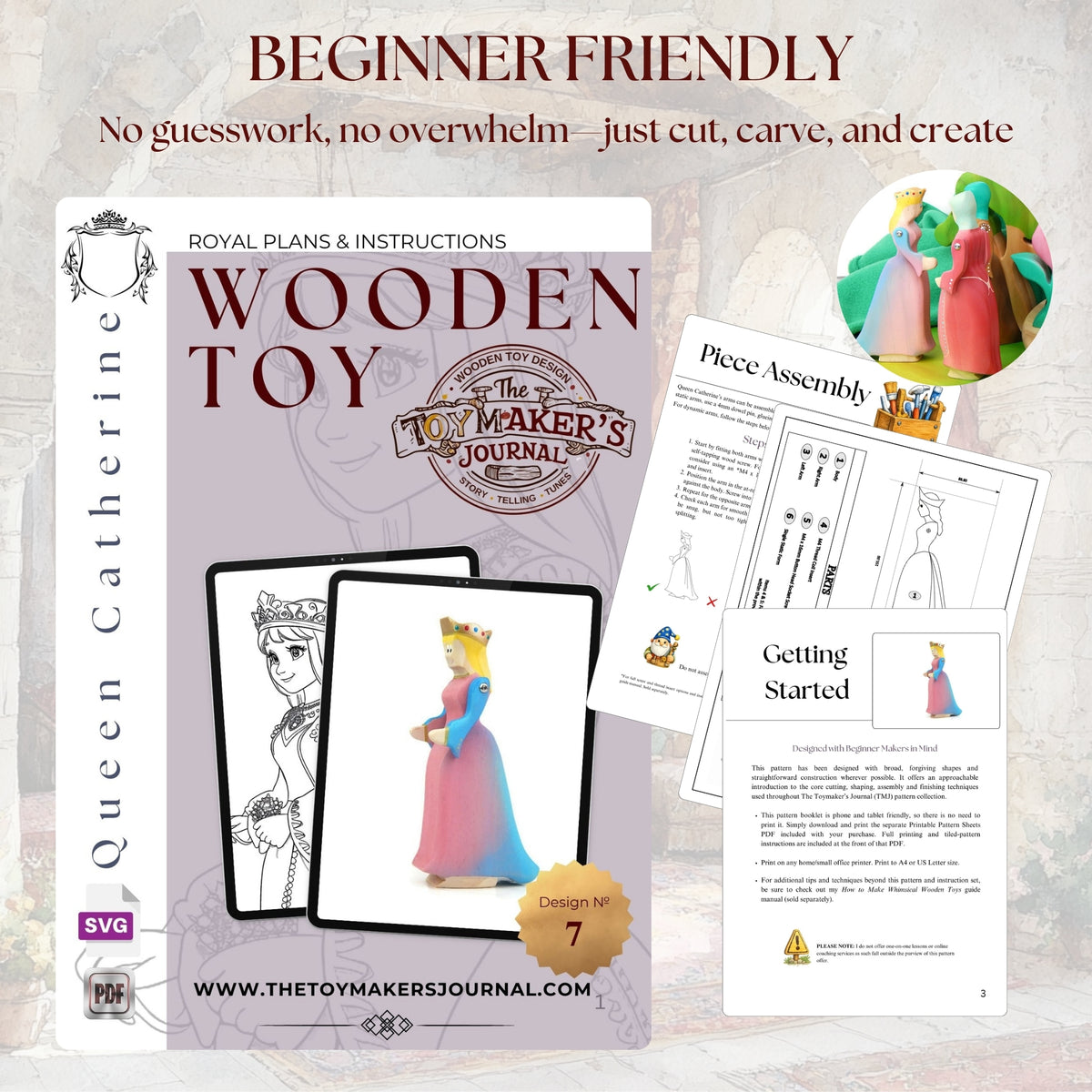 Queen Catherine Wooden Figurine Pattern PDF & SVG