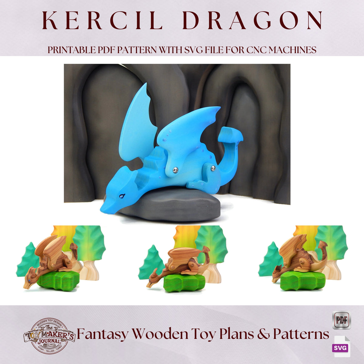 Kercil Dragon Wooden Figurine Pattern PDF & SVG