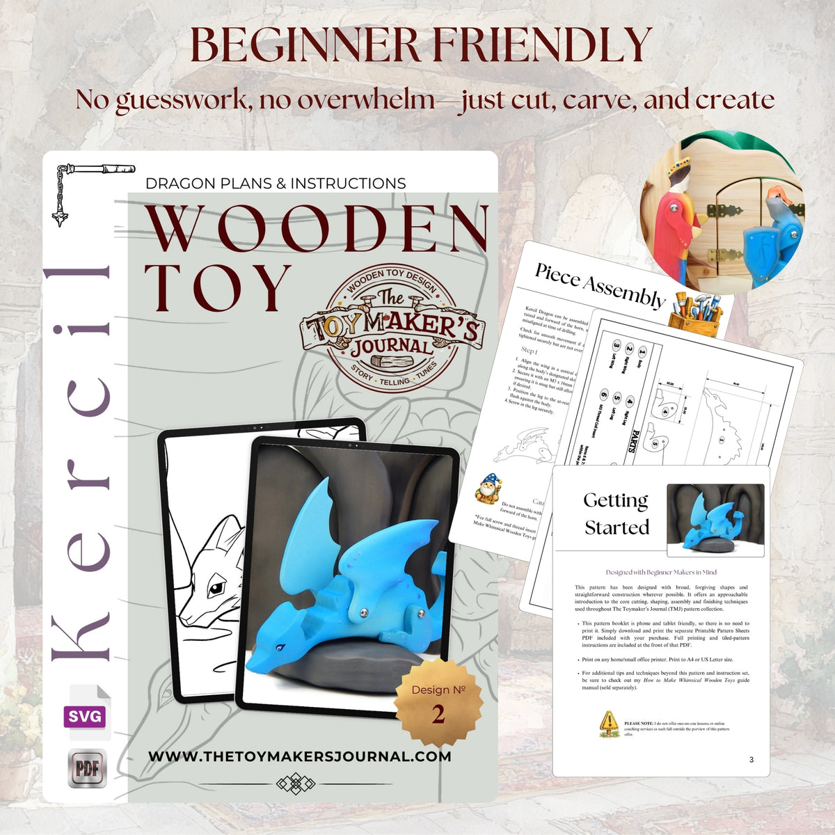 Kercil Dragon Wooden Figurine Pattern PDF & SVG